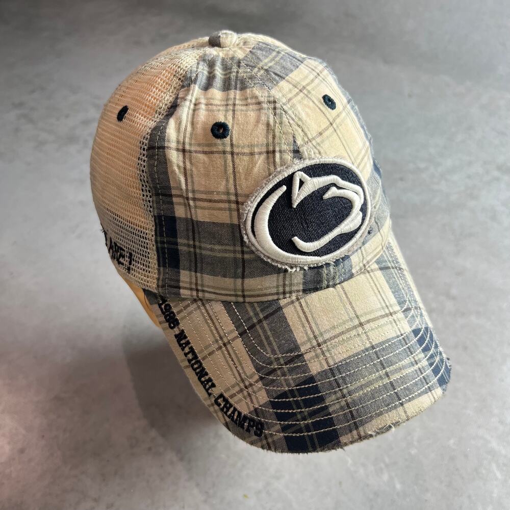 Vintage Penn State Lions Plaid Trucker Hat American Eagle College Football OS